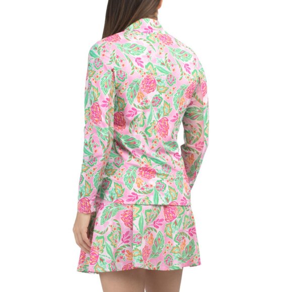 G LIFESTYLE Pink Multi Upf 50 Long Sleeve Quarter Zip Top - Picture 2 of 2